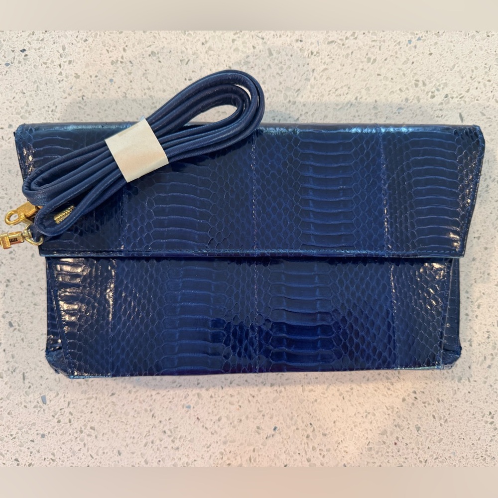 Vintage Blue Leather Clutch